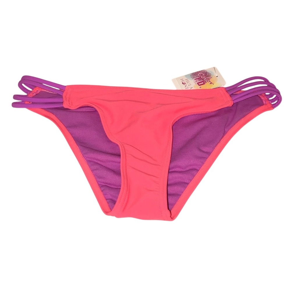 NWT Hula Honey Bikini Bottoms‎ Medium Neon Pink Purple Strappy Swim Festival